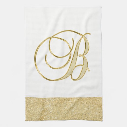 Monogram Letter B Gold Glitter White Color Kitchen Towel