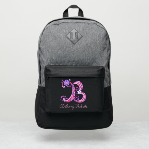 Monogram letter B hearts flower custom name Port Authority Backpack