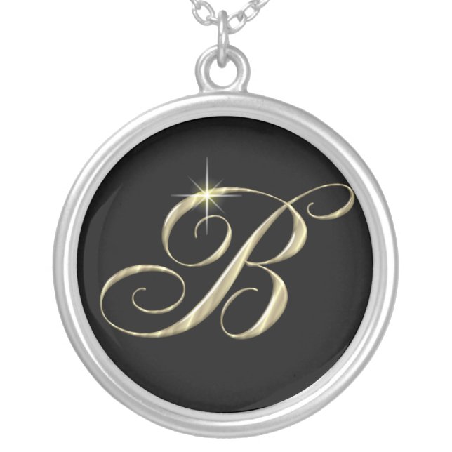 Monogram Letter B initial Necklace Sterling Silver (Front)