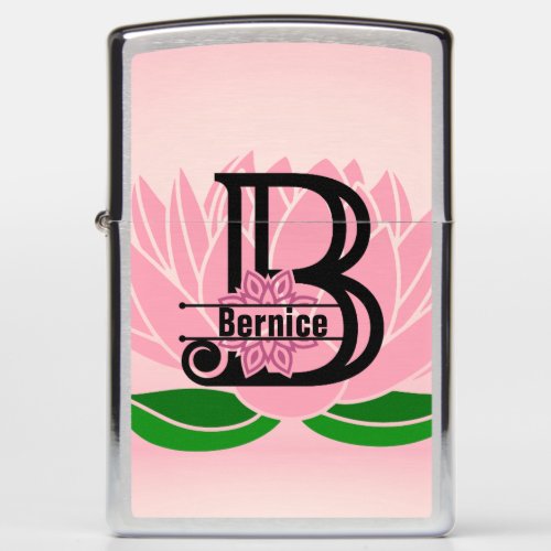 Monogram Letter B Pink Lotus Add Custom Name Zippo Lighter