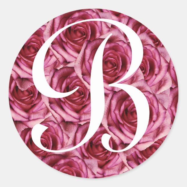 Monogram Letter B Pink Roses Sticker (Front)