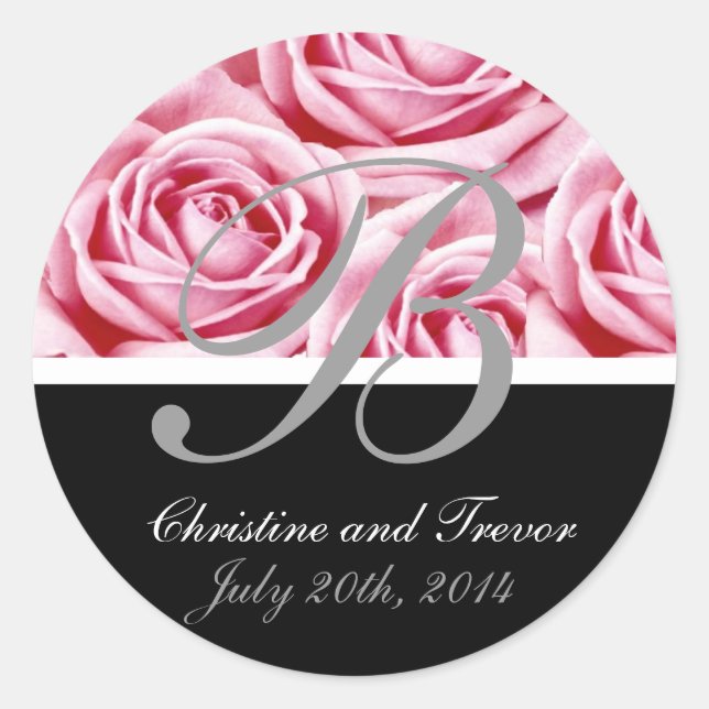 Monogram Letter B Pink Roses Sticker (Front)