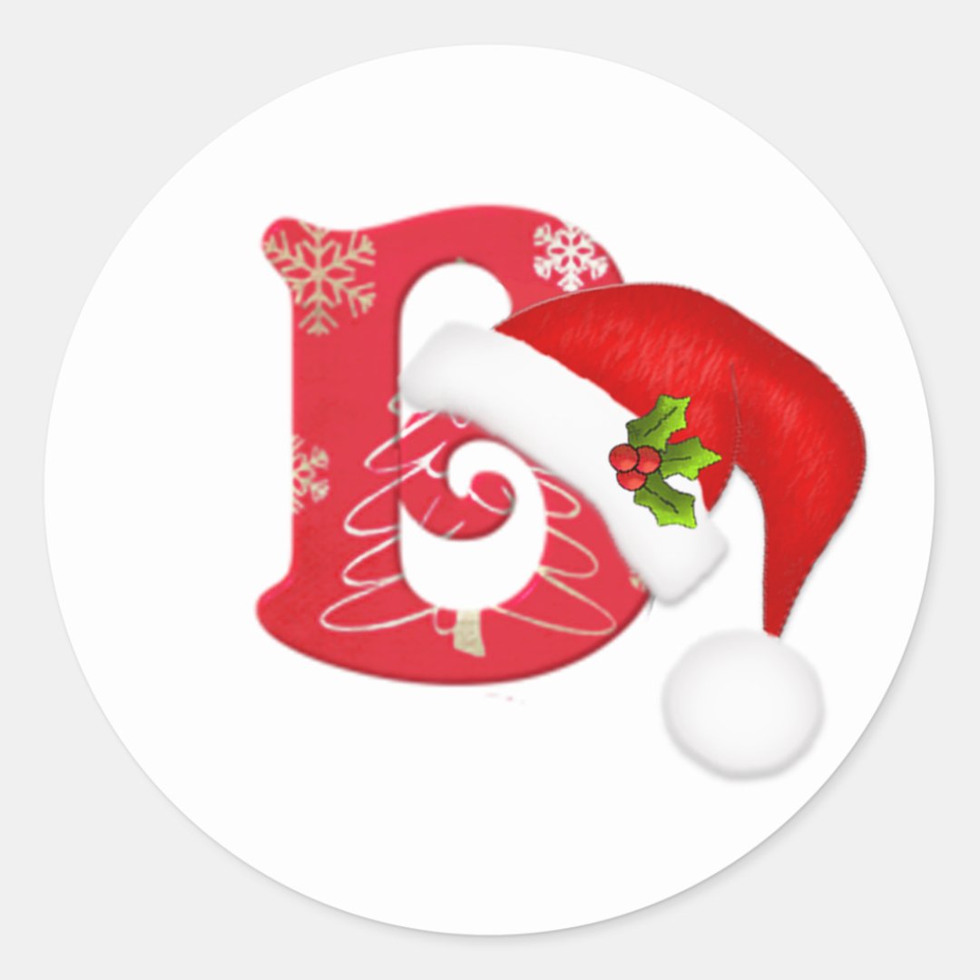 Monogram Letter B, Santa Hat Christmas Sticker | Zazzle