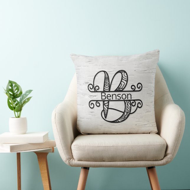 Monogram Letter B with Family Name  Throw Pillow (Chair)