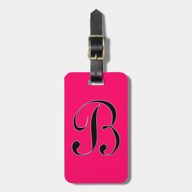 Monogram Letter B With Vivid Raspberry Luggage Tag (Front Vertical)