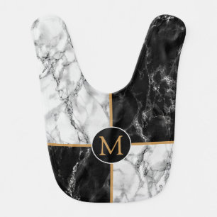 Monogram Letter Baby Bib Black White Marble