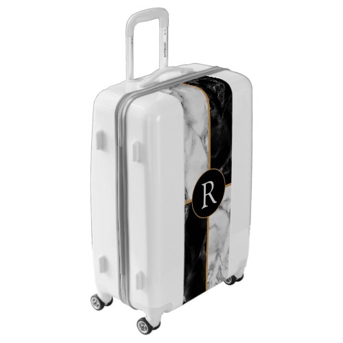 Monogram Letter Black and White Marble Luggage