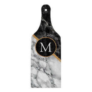 Monogram Letter Black White Marble Cutting Board