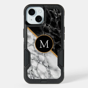 Monogram Letter Black White Marble iPhone Case