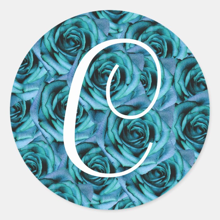 Monogram Letter C Blue Roses Sticker