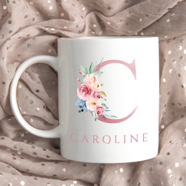 Monogram Letter C Floral Watercolor Coffee Mug (Creator Uploaded)