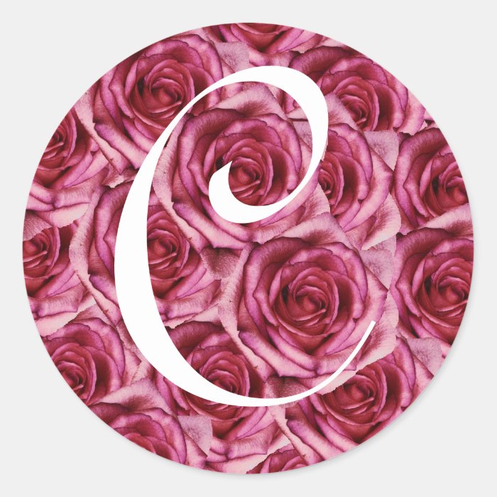 Monogram Letter C Pink Roses Sticker