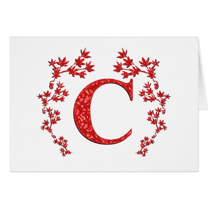 Monogram Letter C Red Leaves Cards