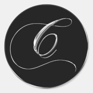 Monogram Letter C Sliver On Black Wedding Seal