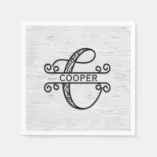 Monogram Letter C with Family Name Napkins
