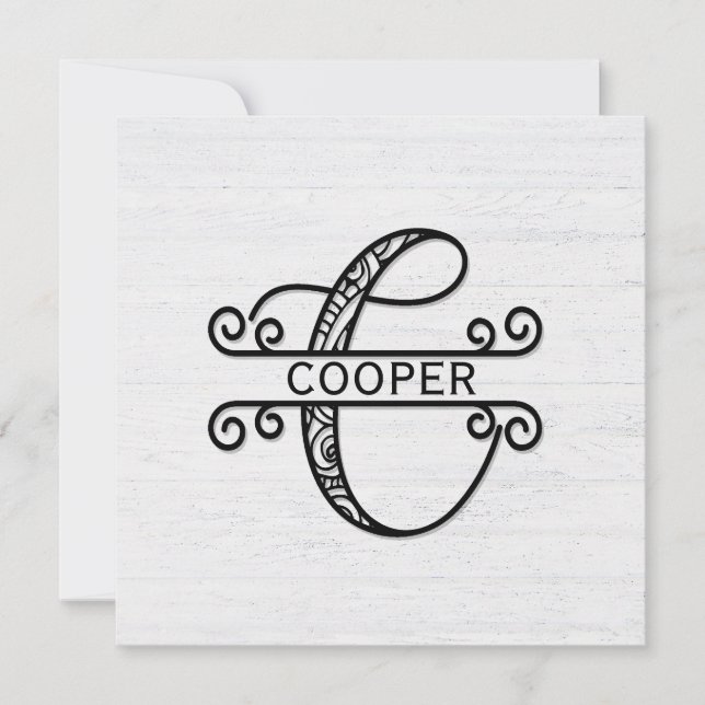 Monogram Letter C with Family Name  Note Card (Front)