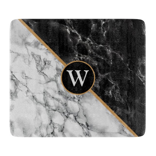 Discover Monogram Letter Cutting Board Black White Marble