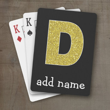 Monogram Letter D - Black And Faux Gold Glitter Playing Cards by MyGiftShop at Zazzle