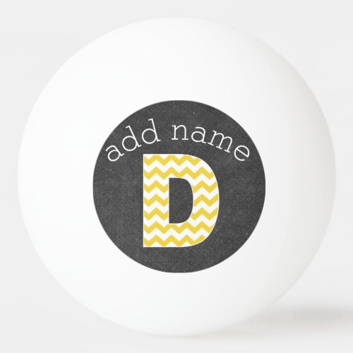 Monogram Letter D _ Chalkboard and Yellow Chevrons Ping Pong Ball