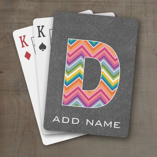 Monogram Letter D _ Chalkboard Chevron Pattern Poker Cards