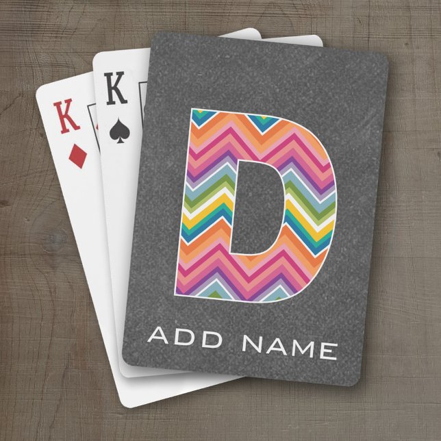 Monogram Letter D - Chalkboard Chevron Pattern Poker Cards (Personalized Playing Cards - Huge Monogram)