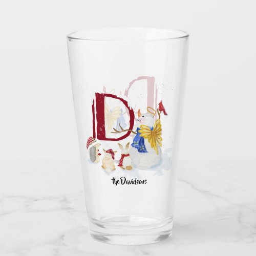 Monogram Letter D Cute Angel Snowman Christmas Glass