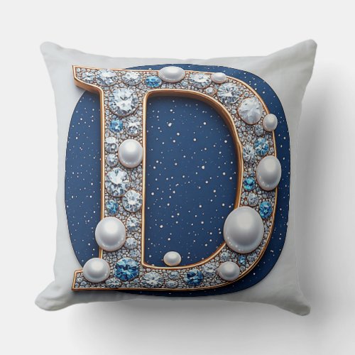 Monogram Letter D Navy Pearl Accent Throw Pillow