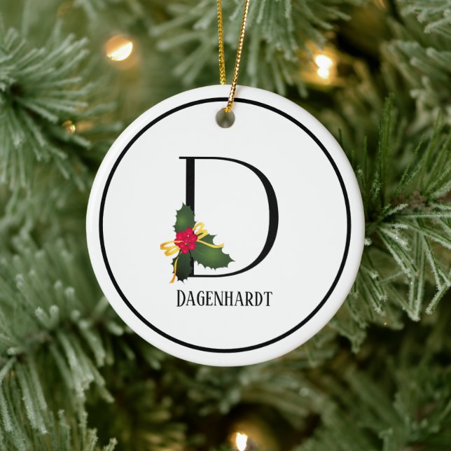 Monogram Letter D Personalized Christmas Ceramic Ornament (Tree)