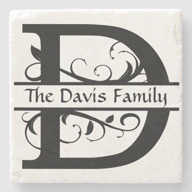 Monogram Letter D Personalized Stone Coaster (Front)