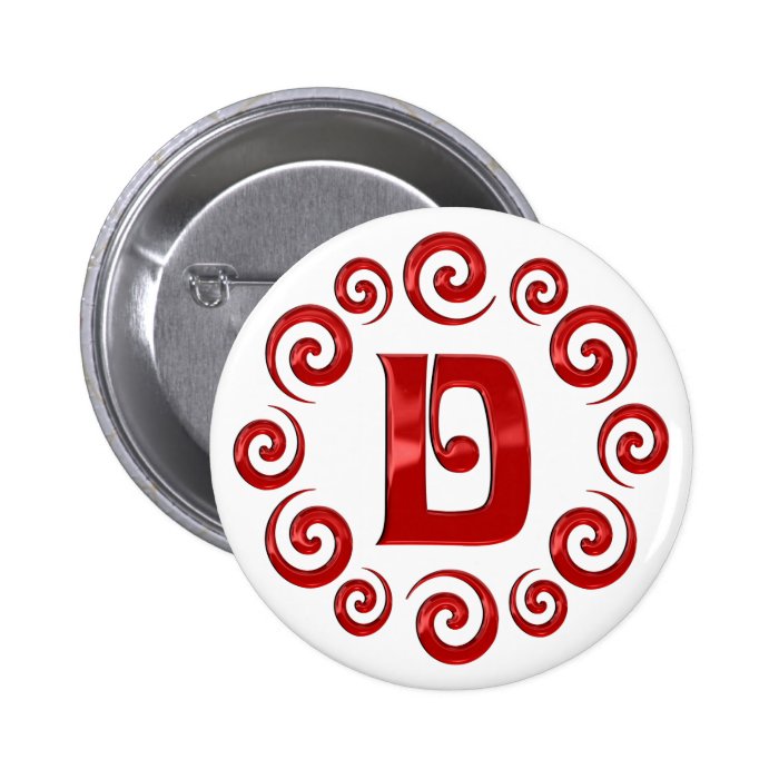 Monogram Letter D Red Button