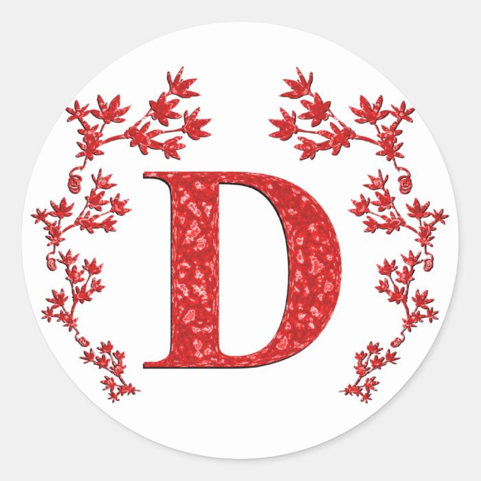 Monogram Letter D Red Leaves Round Sticker