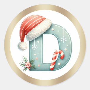 Monogram letter D, Santa hat Christmas Sticker
