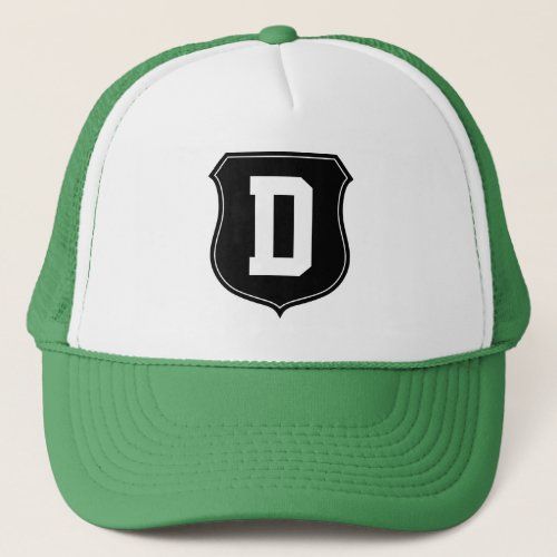 Monogram letter D trucker hat for graduate student