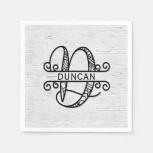 Monogram Letter D with Family Name Napkins