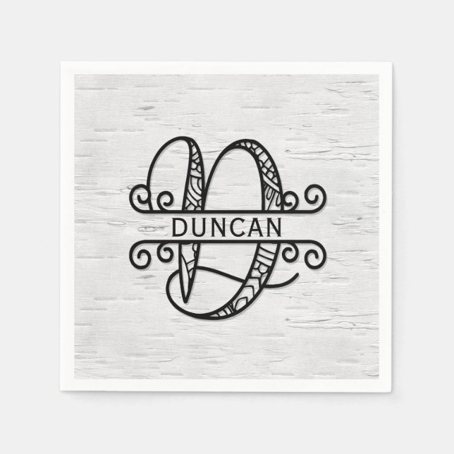 Monogram Letter D with Family Name  Napkins (Front)
