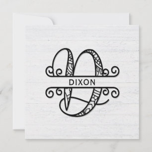 Monogram Letter D with Family Name Note Card