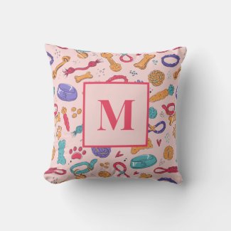 Monogram Letter Dog Toys Doodle Retro Pattern