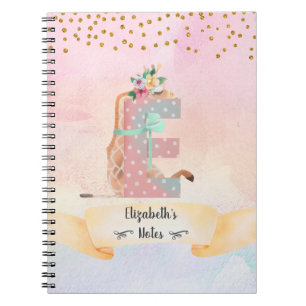 Monogram Letter E Baby Giraffe Girl Daily Diary Notebook