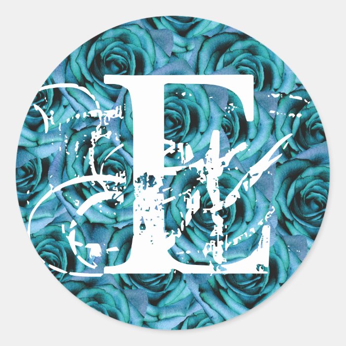 Monogram Letter E Blue Roses Sticker