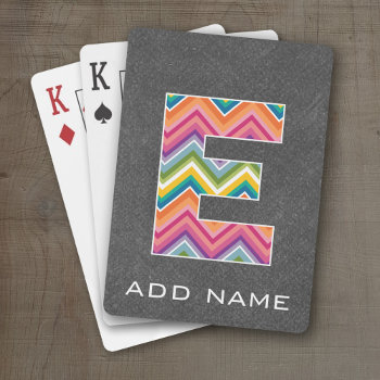 Monogram Letter E - Bright Chevron Chalkboard Playing Cards by MyGiftShop at Zazzle