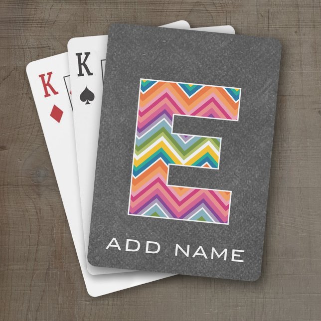 Monogram Letter E - Bright Chevron Chalkboard Poker Cards (Personalized Playing Cards - Large Monogram)