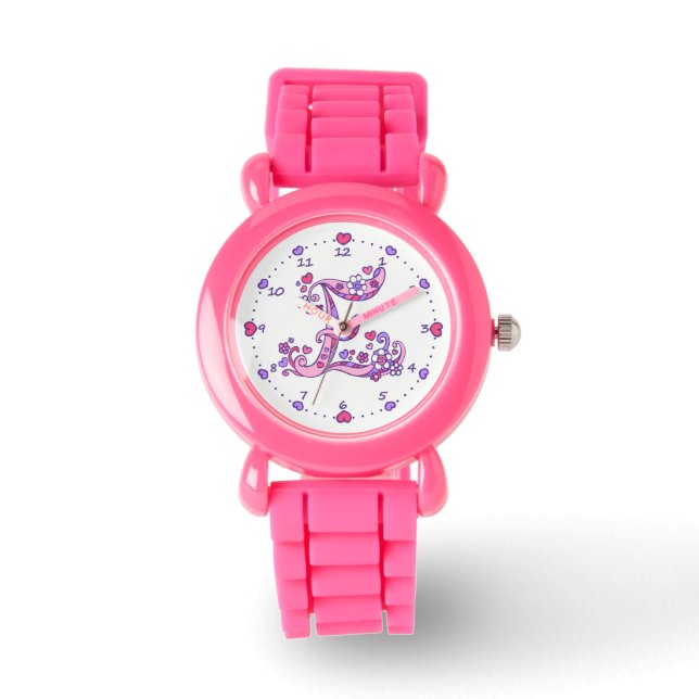 Monogram letter E doodle heart girls watch (Front)