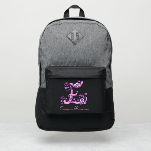 Monogram letter E hearts flower custom name Port Authority Backpack