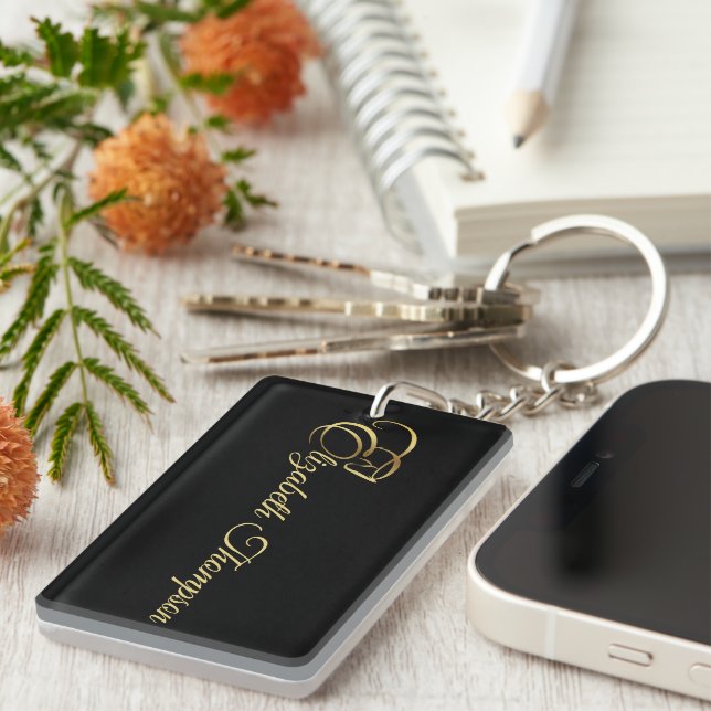 Monogram Letter E Horse in gold color Keychain (Front Right)