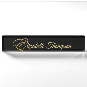 Monogram Letter E Horse in gold glitter Desk Name Plate