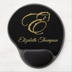 Monogram Letter E Horse in gold glitter Gel Mouse Pad