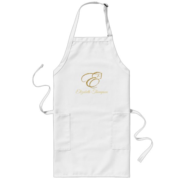 Monogram Letter E Horse in gold glitter Long Apron (Front)