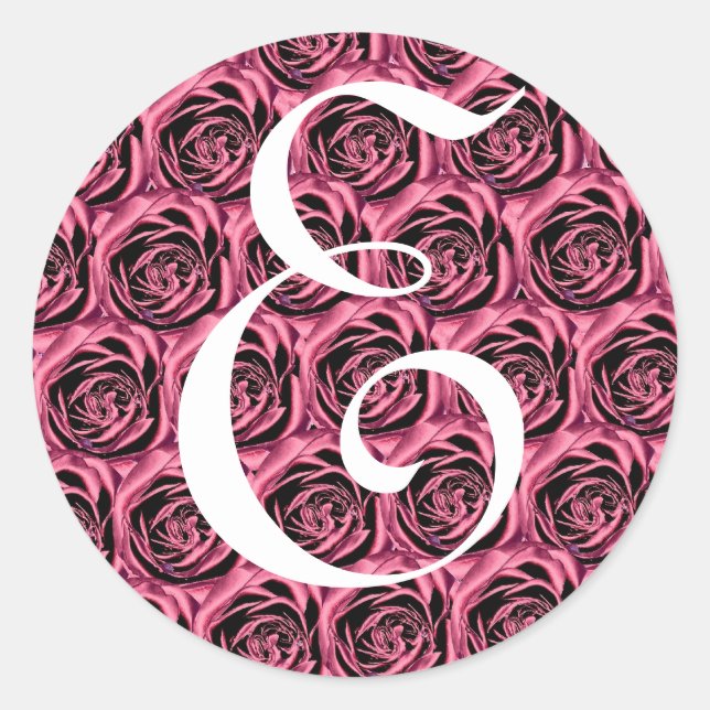 Monogram Letter E Pink Roses Sticker (Front)