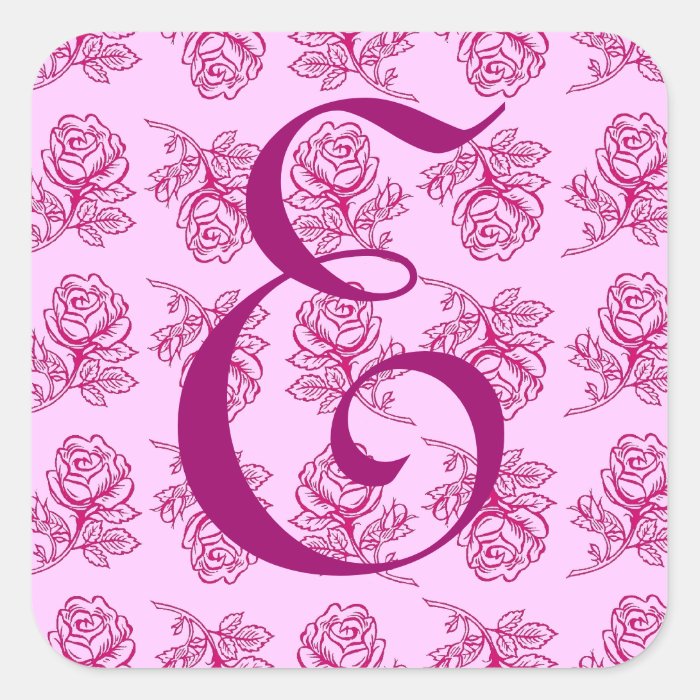 Monogram Letter E Pink Roses Sticker