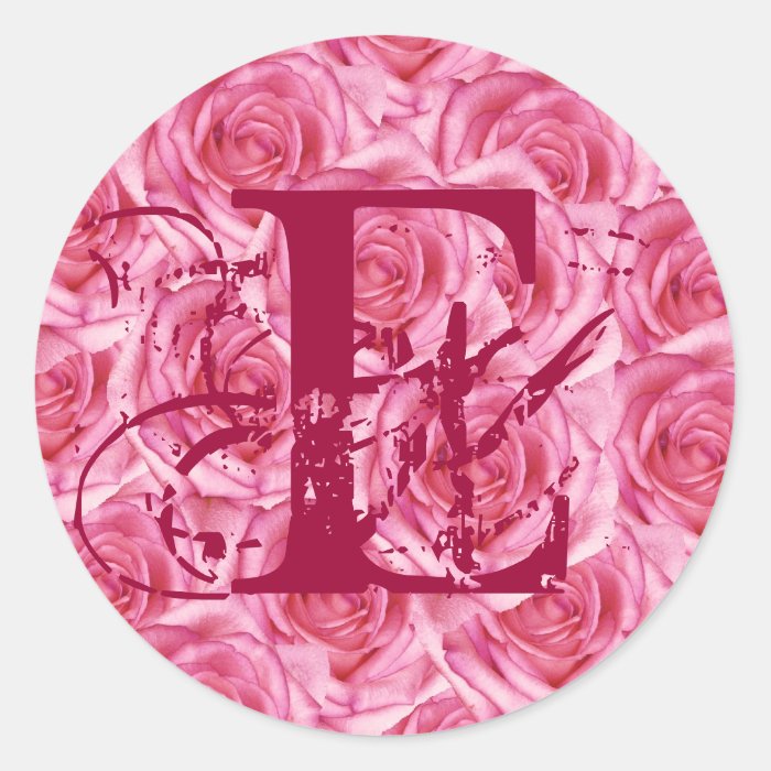 Monogram Letter E Pink Roses Sticker